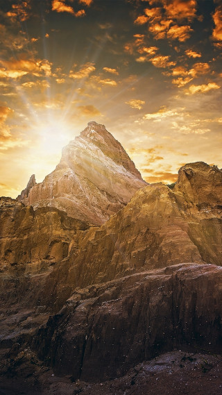 Mountain tall peak sun shining - a detailed matte painting free wallpaper