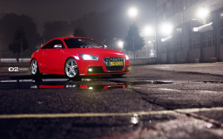 Red car night parking lot 2 - wet free wallpaper