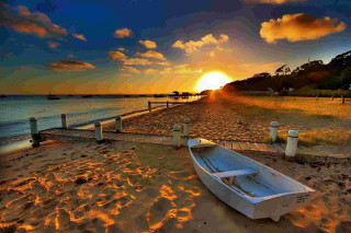 Boat beach sunset sky clouds - the beach free wallpaper for desktop