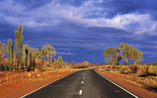 Long road cloudy sky trees - a few bush free wallpaper
