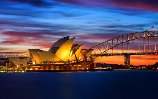 Large building bridge sunset bright - elizabeth durack free wallpaper