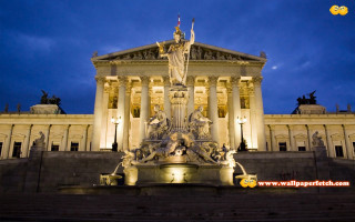 Building fountain night sky background - viennese actionism free wallpaper