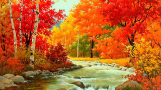 Stream forest trees rocks painting - bob ross free wallpaper