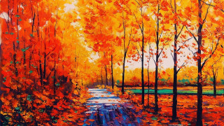 Forest path trees leaves painting 4 - alena aenami free wallpaper
