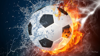 Soccerball firewater embers starry night - foto realistic free wallpaper