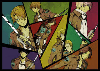 Anime collage characters swords knives - poster art free wallpaper for desktop