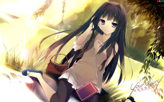 Woman sitting ground book hand - front of a tree free wallpaper