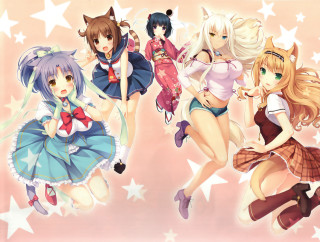 Anime girls short skirts stars - concept art free wallpaper