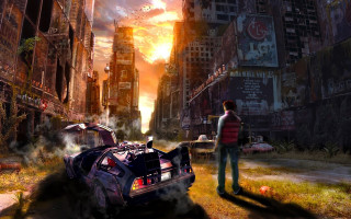 Man standing car city buildings - a car in a city free wallpaper