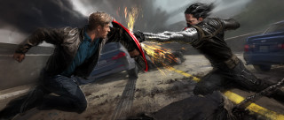 Men fighting street car clouds - movie scene free wallpaper