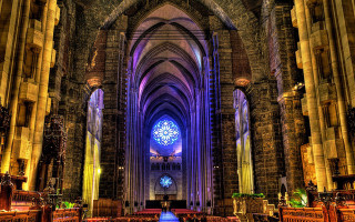 Cathedral stained glass blue light - a cathedral free wallpaper
