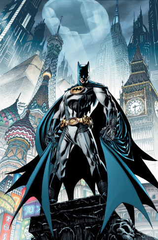 Batman standing on ledge cityscape - a ledge in front free wallpaper