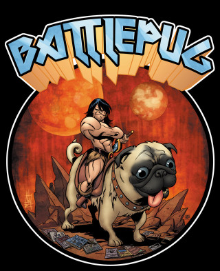 Cartoon woman riding pug sword - a pug dog free wallpaper