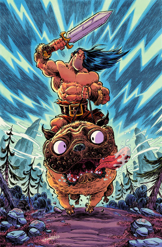 Cartoon man riding monster sword - huge free wallpaper