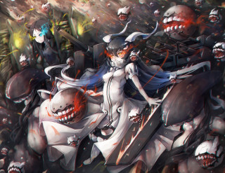 Woman sword demonic monsters forest - a forest of trees and bushes free wallpaper