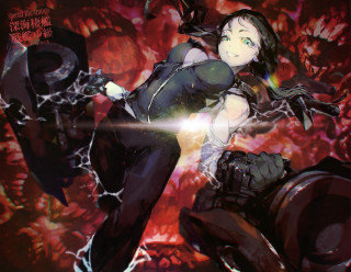 Woman black suit gun red - a red flower free wallpaper