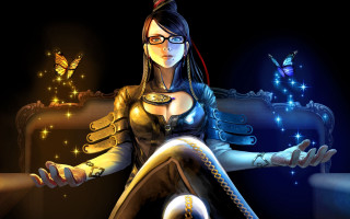 Woman leather outfit sitting chair - game art free wallpaper
