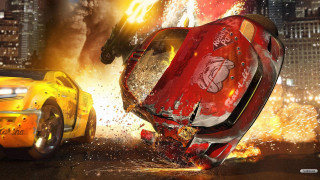 Car crash city night fireball - autodestructive art free wallpaper