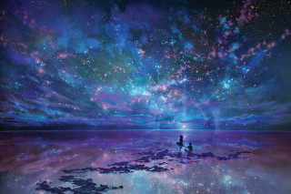 Couple beach stars clouds purple - cyril rolando free wallpaper