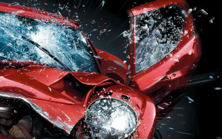 Red car smashed windshield person - digital painting free wallpaper for desktop