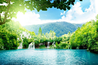 Lake waterfall forest bridge sky - edi rama free wallpaper