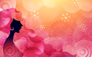 Woman pink hair flowery background - star and swirls free wallpaper