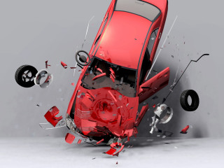 Red car crashing wall wheel - octane renderer free wallpaper