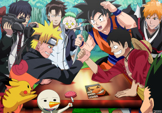 Anime characters group table camera 2 - a bunch of anime characters free wallpaper