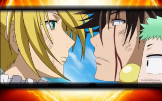 Anime kiss fire lightning red - a black border free wallpaper