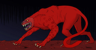 Red monster sharp teeth dark - fullbody free wallpaper