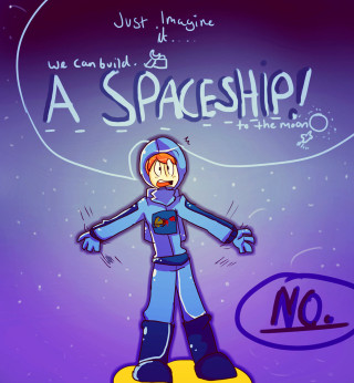 Cartoon character yellow object thought - a spaceship free wallpaper