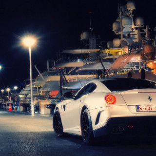 White sports car boat night - night time free wallpaper