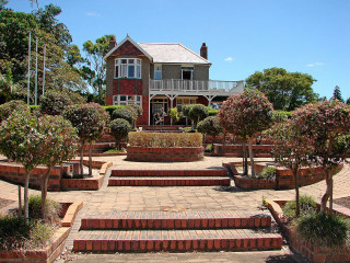 Large house trees steps garden - step free wallpaper