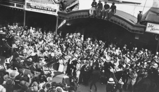 Crowd train station man horse - excessivism free wallpaper