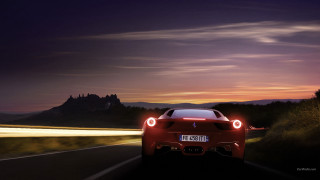 Red sports car night castle - cinematic photography free wallpaper