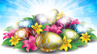 Colorful easter eggs sunburst blue - edi rama free wallpaper