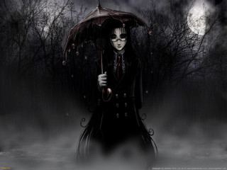 Gothic woman umbrella forest night 4 - the dark forest free wallpaper