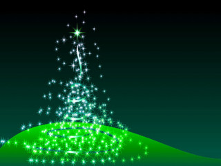 Green christmas tree stars hill - blue sky free wallpaper