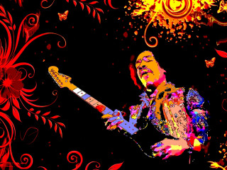 Man playing guitar red yellow - butterfly free wallpaper