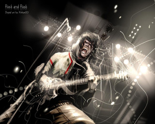 Man playing guitar dark room - extreme illustration free wallpaper