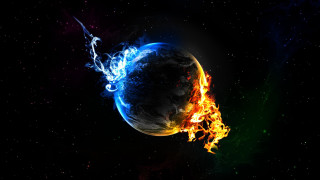 Fireball blue flame dark sky - a matte painting free wallpaper