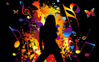 Woman silhouette music notes butterflies - a pop art painting free wallpaper