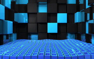 Blue black room squares wall - the wall and floor free wallpaper