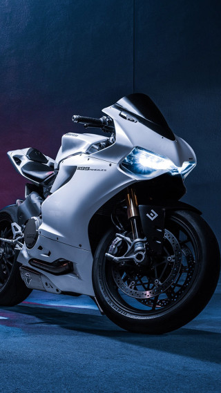 White motorcycle dark room blue - panfuturism free wallpaper