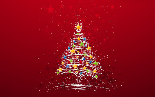 Christmas tree stars red background 8 - naive free wallpaper