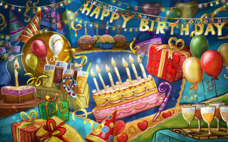 Birthday cake presents banner naive - us free wallpaper