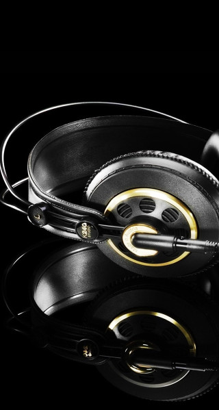 Headphones black background gold accents - new free wallpaper