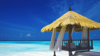 Thatched umbrella beach chair blue - umbrella free wallpaper
