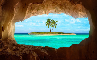 Tropical island cave view palm - a tropical island free wallpaper