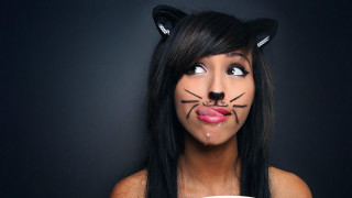 Woman catface coffee cup painted - funny free wallpaper